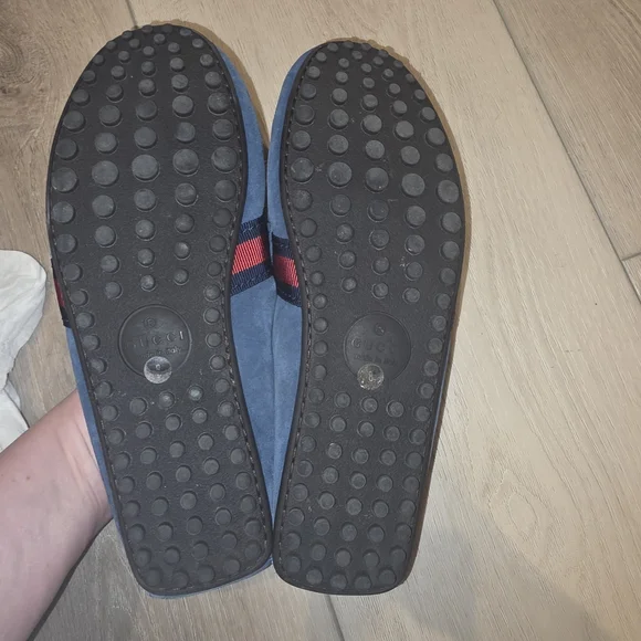 Gucci Navy Suede Loafers with Red Stripe - Picture 5 of 5